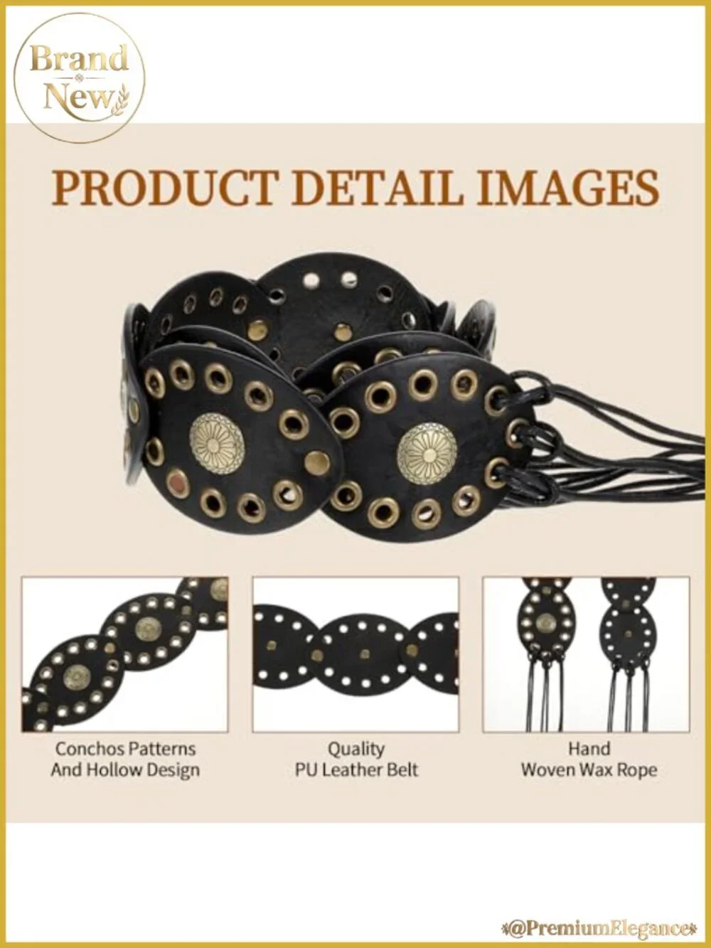 Western Concho Belt PU Leather Zinc Alloy Tassel